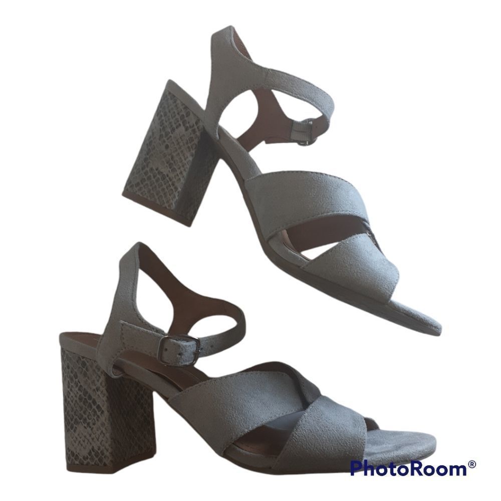 🎀 Sz 8.5 New Direction Faux Suede Snakeskin Chunky Heels